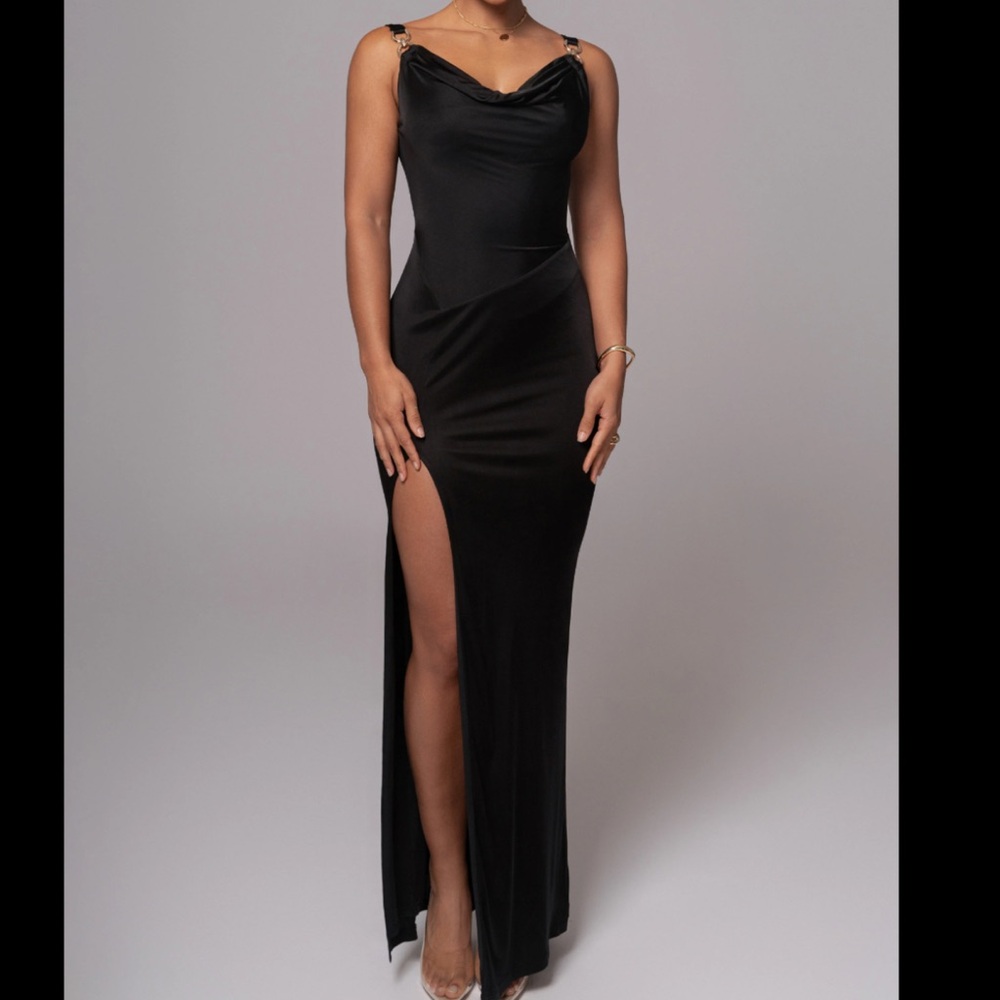 JLuxLabel Black Cowl Neck Chain Dress (NWT)
